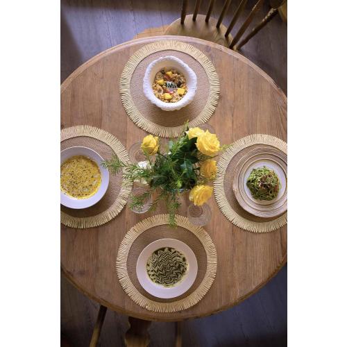 FunWheat  Round Jute Placemats Set of 6  Braided Burlap Table Mats for Dining Table, Heat Resistant Farmhouse Woven Placemats for Fall Farmhouse Decor (Coarse-Edged Sunflower)