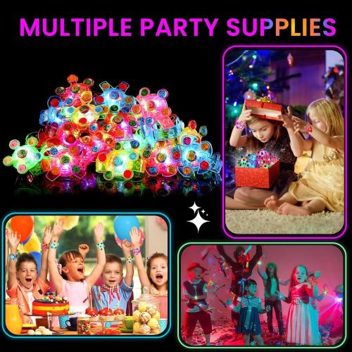 SCIONE 24 Pack LED Light Up Fidget Spinner Bracelets, Glow in The Dark Party Favors for Kids 4-8 8-12, Treasure Box Toys, Birthday Gifts, Carnival Prizes, Easter Goodie Bags Stuffers