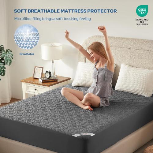 BEDLORE Waterproof Mattress Protector, Queen Size Mattress Pad Noiseless with Deep Pocket 6-18 Depth, Soft Breathable Dirt-Proof Bed Mattress Cover Washable for Home, Bedroom, Hotel (Gray)