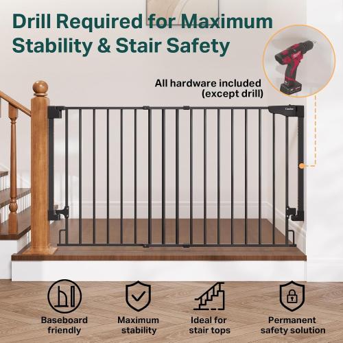 Cumbor 35.1–55 No Bottom Bar Baby Gate for Stairs, 2-in-1 Auto Close Dog Gate Indoor, Hardware Mounted Wide Pet Gate for Doorways with Large Walk Thru Door, Child-Proof Safety Gate for Kids (Black)