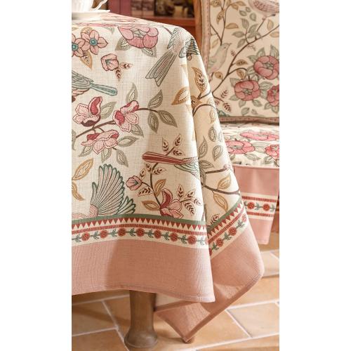 Size  67 Color Pink patdrea Designer Pink Linen Table Cloth for Rectangle Table,Vintage Floral with Birds Pattern Decorative Tablcloth,French Table Cover for Kitchen Dining,Thanksgiving,Christmas,