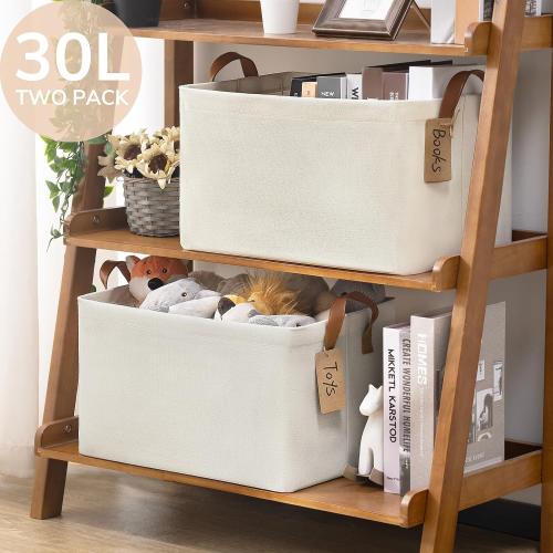 CHICVITA 2-Pack Large Storage Baskets for Shelves, Fabric Storage Bins with Metal Frame, Closet Organizers and Storage Boxes for Clothes Toy, Beige‼️no stains ‼️