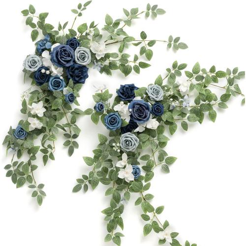 Ling's moment 2PCS Dusty Blue Artificial Floral Swags Centerpieces Wedding Flower Rose Garland Greenery Arrangements for Sweetheart Table Decor Backdrop Arch Flowers Wall Home Garden Decorations