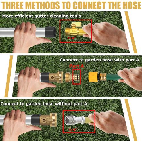 Gutter Cleaning Tools, 16ft (24ft Reach) Gutter Cleaners from The Ground, Gutters Hose Extension Wand with Garden Hose Attachment, Rain Gutters Cleaning Pole