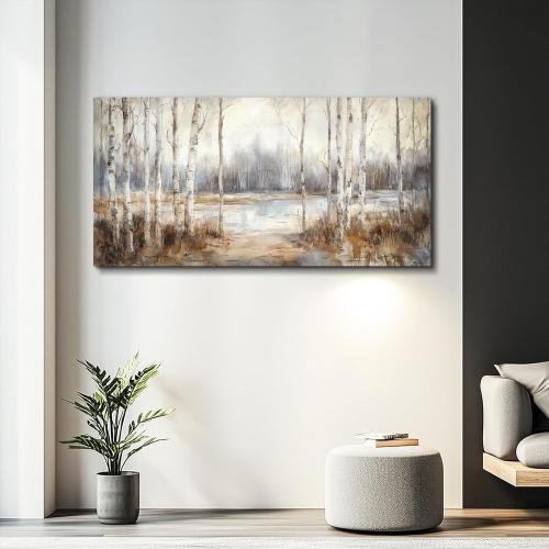 Large Wall Decor for Living Room Stretched and Framed Canvas Wall Art for Office Wall Decorations for Bedroom Birch Forest Painting by The Lake Picture Home Decor Ready to Hang
