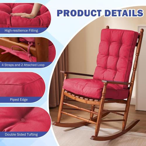 IPYNBAP Rocking Chair Cushion, Waterproof and Fade-Resistant Patio Chair Cushions, Tufted Chair Pads for Rocker Furniture, 17x17 Inch, Indoor/Outdoor Seat Cushions with Ties, Burgundy