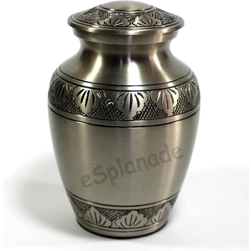 eSplanade Brass Cremation Urn Memorial Jar Pot Container | Medium Size Urn for Funeral Ashes Burial | Engraved Metal Urn | Pewter - 6 Inches
