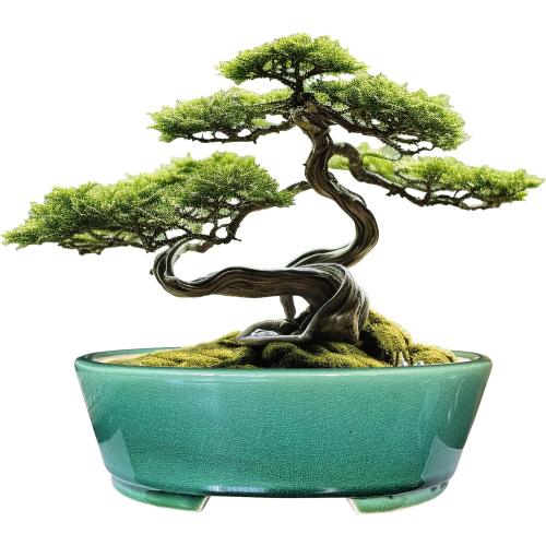 MUZHI 9” Glazed Oval Green Bonsai Planter Pot with Humidity Tray, Classic Neat Ice Crack Long Bonsai Tree Succulent Plant Pot with Saucer