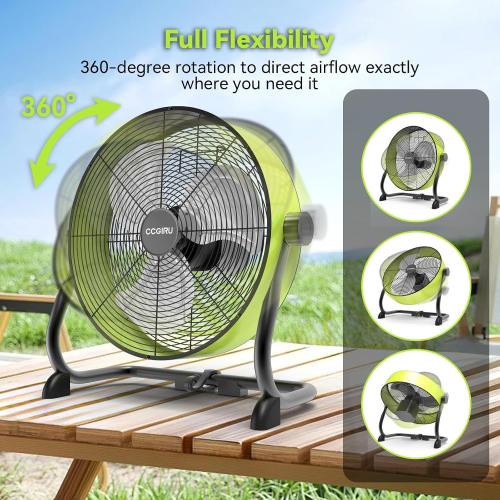12 Inch Battery Operated Fan, Portable Rechargeable Cordless Fan High Velocity Heavy Duty Metal Floor Fan for Camping Hurricane Home Warehouse