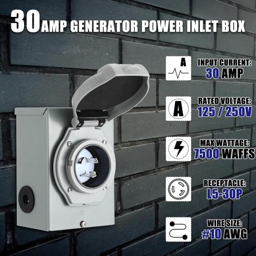 Xuhal 15 FT 30 Amp Generator RV Extension Cord and Pre-Drilled Power Inlet Box 3 Prong Compatible with NEMA TT-30P/L5-30R 125V/250V Cord with Generator Interlock Kit to House STW 10 Awg, Etl Listed