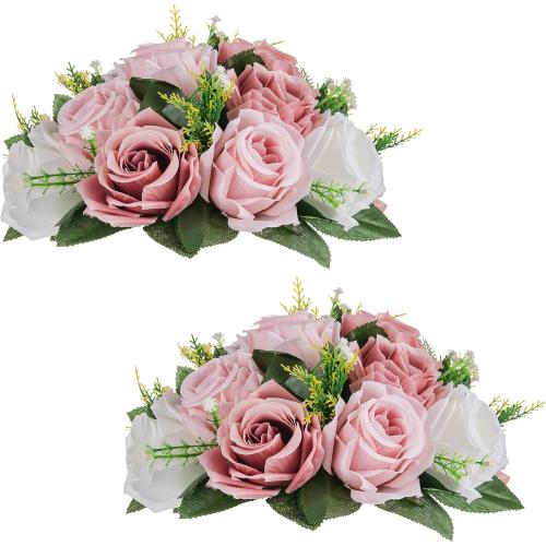 NUPTIO Flower Ball Arrangement Bouquet - 2 Pcs 9.5 inch Diameter Dusty Rose Fake Flowers Roses Balls for Centerpieces Tables - Artificial Rose Arrangements for Wedding Centerpiece Table Decorations