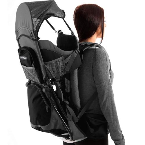 BLACK Hiking Baby Carrier Backpack - Comfortable Toddler/Baby Backpack Carrier System with Diaper Change Pad, Insulated Pocket   Rain and Sun Hood to Protect Your Child