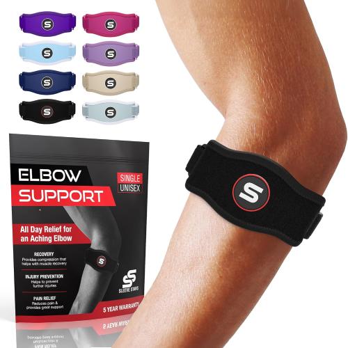 Sleeve Stars Tennis Elbow Brace for Men & Women, Elbow Brace for Tendonitis, Tennis Elbow Strap, Golfers Elbow Brace, Elbow Support Wrap for Tennis Elbow Relief, Fits 9-23 (Pair/Black)
