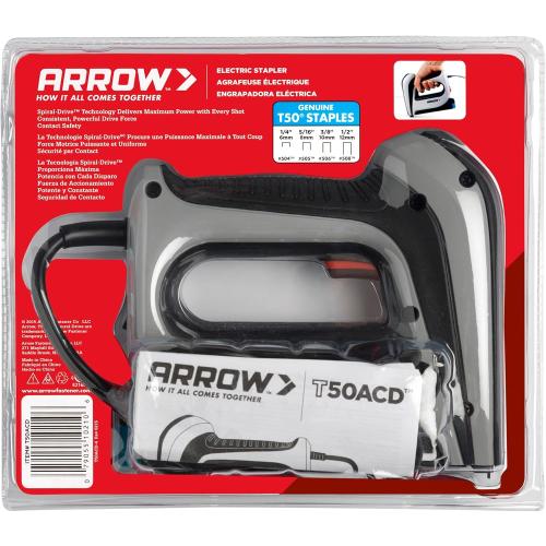 Arrow T50ACD Heavy Duty Corded Electric Staple Gun for Upholstery, Furniture, Office, Decorating, Fits 1/4, 5/16”, 3/8, or 1/2 Staples