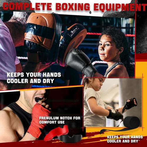 14 Pcs Boxing Set Boxing Equipment Set for Beginners Including 2 Pair of 6 oz Boxing Gloves Headgear Helmet Hand Wraps Mouth Guards Gifts for Adults Youth Beginners Training Equipment