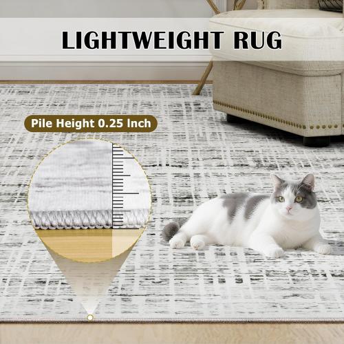 8x10 Area Rugs Washable Rug: Anti-Skid Abstract Modern Living Room Rug Soft Thin Carpets Indoor Floor Non-Shedding Carpet for Bedroom Dining Farmhouse Nursery Home Office (White Gray, 8'x10')