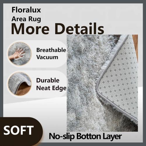 Floralux 5x7 Area Rug for Bedroom, Tie-Dye Light Grey, Living Room Shag Rugs, Non-Slip Shaggy Floor Carpet for Teens Dorm, Bedside, Playroom, Nursery, Home Decor Aesthetic