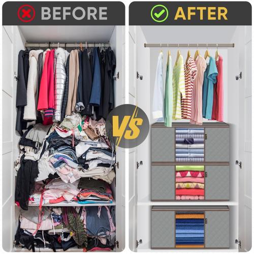 Gray BALEINE 2 Pack Clothes Storage Bags, 24 Gallon Storage Containers with Reinforced Handle, Sturdy Zipper, Closet Organizer for Blanket, Comforter, Pillow, Bedding (Grey, 2 Pack)