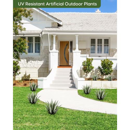 Velener Artificial Outdoor Agave Plants, Light Green Outdoor Faux Plants with Broad Sword-Shaped Leaves, Small Size UV Resistant Fake Agave Plants for Indoor and Outdoor Decor(14 Inch)-2 Pack