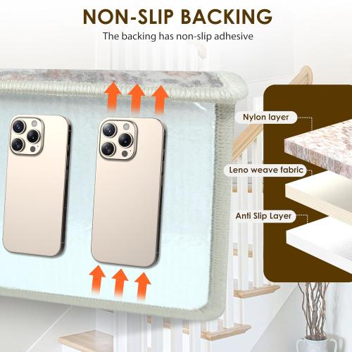 Brakki Bullnose Stair Treads for Wooden Steps, Non Slip Stair Carpet for Indoor Runner and Pets, Soft Edging Staircase Protectors Reusable, Washable, 29.5x9.5x1.5 14pcs, Beige and Grey