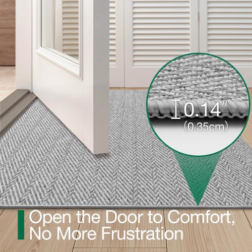 LUMI Ultra Thin Indoor Door Mat for Entrance 32x48, Non Slip Entryway Mat, Low Profile Doormat, Unique Herringbone Design Carpet for Inside, Patio, Porch, Gray