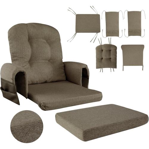 HOMBYS Glider Rocker Replacement Cushions with Storage Side Pocket,Linen-Like Fabric, Foam & Microfiber Filling, Non-Slip & Washable,Thickened & Supportive for Glider Rocking Chair (Coffee)
