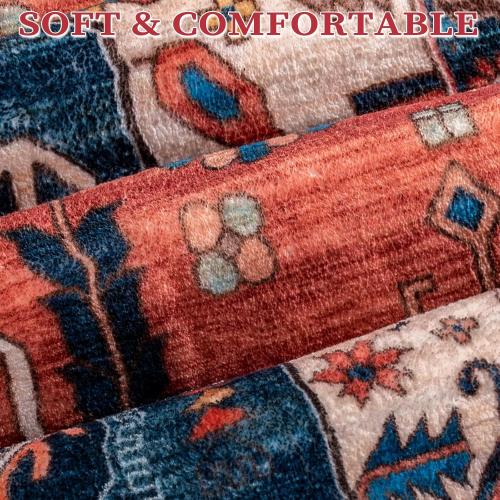 SERISSA Washable Rugs 9x12 Area Rugs, Large Non-Slip Boho Living Room Rust Rug, Ultra Soft Vintage Print Distressed Oriental Tribal Farmhouse Carpet for Dining Room Bedroom Dorm Office Home Decor