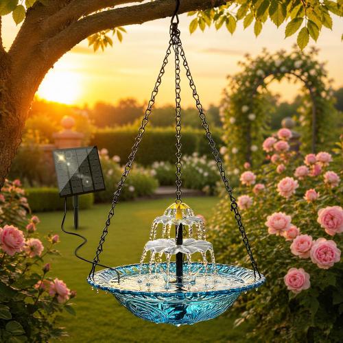 Solar Hanging Bird Bath Fountain, Solar Powered Cascading Water Fountain, Outdoor Hanging Bird Bath with Solar Fountain for Garden, Patio, Backyard