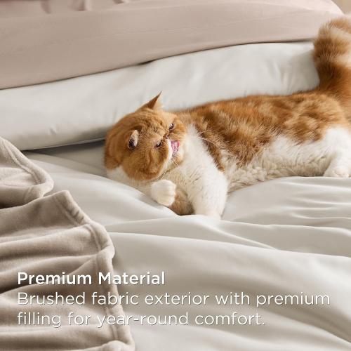 Bedsure Queen Comforter Set Beige, 8 Pieces Prewashed Queen Size Bed in a Bag with Soft Fleece Bed Blanket, Down Alternative Bedding Set for All Seasons, Sheets, Pillowcases & Shams