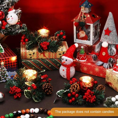 Ceenna Christmas Candle Rings Wreaths Pine Cones Garland Red Berry Poinsettia Pine Garland Candle Ring Holder for Christmas Wedding Home Table Centerpiece Party