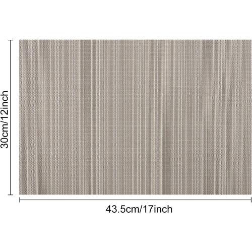 Myir JUN Placemats Set of 6, Vinyl Woven Placemats Place Mats Indoor Washable Table Mats Non-Slip Place mats for Dining Table (Golden Silver, Set of 6)