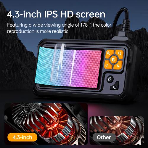 Dual Lens Endoscope Camera with 8 LED Lights, Inspection Borescope Camera with 4.3 IPS 1080P HD Screen, 16.4FT Semi-Rigid Cord Cable Bore Scope, IP67 Waterproof for Sewer Car Wall Plumbing HVAC
