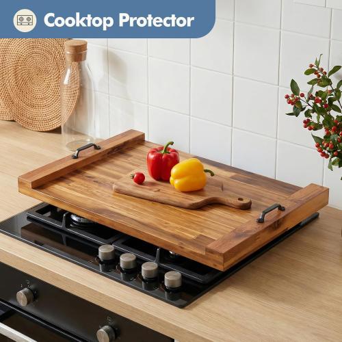 DUMOS Noodle Board Stove Cover with Handles, Wooden Stove Top Cover for Gas Electric Glass Stove, 22 x 29.5 inch(Light Brown)
