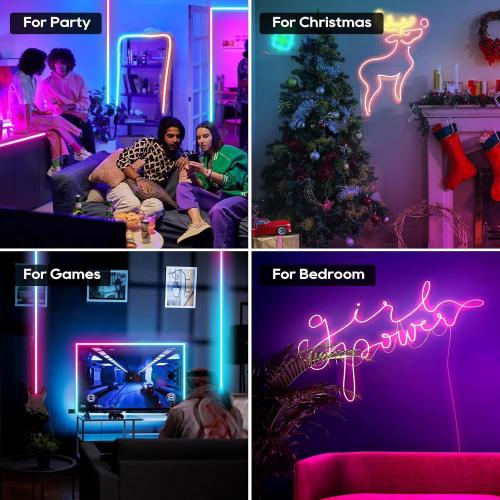 3.28Ft RGB IC LED Neon Rope Lights, USB Powered Music Synchronized Flexible LED Strip Lights, App/Remote Control Waterproof LED Neons Light, Used for Bedroom, Gaming, Party, Indoor and Outdoor.