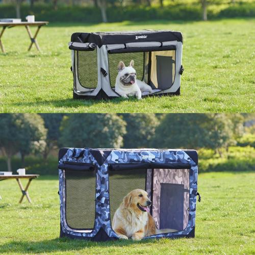 36 Inch Collapsible Dog Crate for Large Dogs - Portable Dog Travel Crate Soft Sided with Breathable Mesh Windows, Foldable Dog Kennel for Indoor and Outdoor, Grey