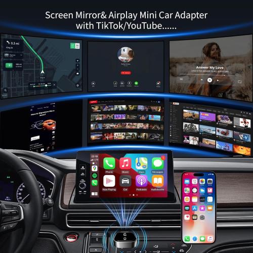 Wireless CarPlay Adapter for Android Auto - 3 in 1 Airplay Mirror Link Adapter Multi-User Seamless Connection Converts Wired to Wireless CarPlay Adapter - No Latency from iOS 10  to Screen w/USB-C