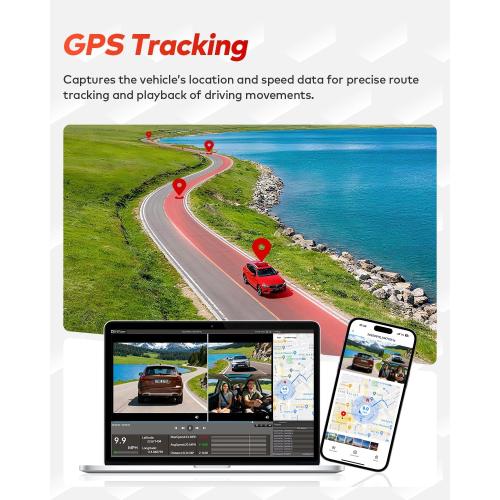 4K 4K 1080P Dash Cam Front and Rear with Cabin, Free 128GB Card Included, WiFi 6 - up to 20MB/s, IR Night Vision, Built-in GPS, G-Sensor, 170°Wide Angle, 24H Parking Mode, Support 512GB Max