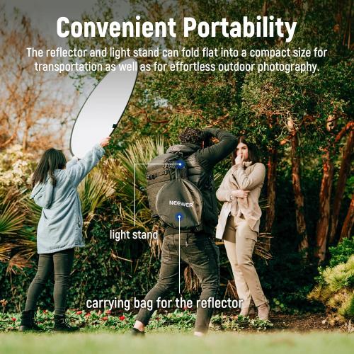 NEEWER 43/110cm Light Reflector Kit, 5 in 1 Collapsible Round Reflector (Translucent/Silver/Gold/White/Black), Metal Clamp and 21-43”/53-110cm Short Stand for Low Angle Studio Photography