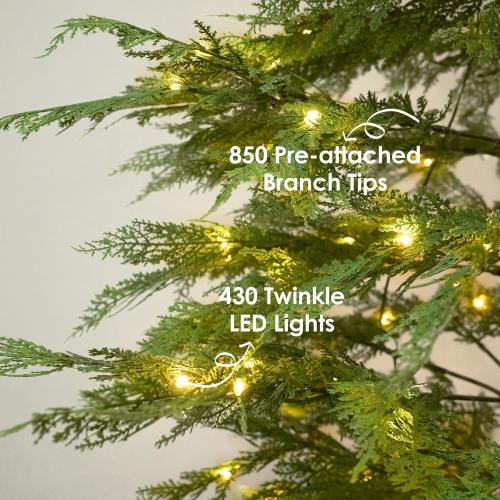 Christmas Tree - Christmas Decorations - 9 Ft Pre-Lit Twinkle Artificial Christmas Cypress Tree with 430 LED Lights- Xmas Holiday Decor for Indoor Home Party Living Room Office Decoration