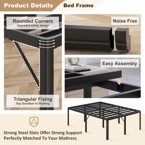 Size 24 Inch High Full Bed Frame with Rounded Corner, Heavy Duty Metal Bed Frame Full Under-Bed Storage Space, No Box Spring Needed, Noise Free, Easy Assembly, Black
