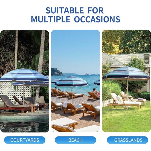 7ft Heavy Duty High Wind Beach Umbrella Parasols with sand anchor & Tilt Sun Shelter, UV 50  Protection Outdoor Sunshade Umbrellas Carry Bag for Patio Garden Pool Backyard Stripe Blue insert completely into the sand