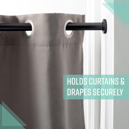 Home Details 42-74” Inch Tension Curtain Rod | Adjustable | Expandable | No Tools Required | Window Curtains | Bathroom Shower Curtains and Liner | Matte Black