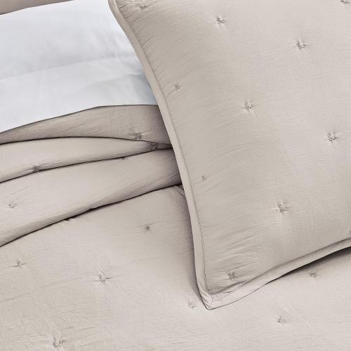 Embroidery Quilt   Quilt Set Pre-Washed Microfiber Ultra Soft Lightweight Star Embroidery Bedspread Coverlet Beige