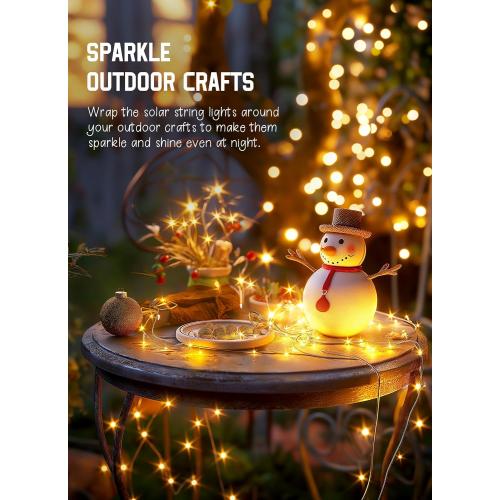 Minetom Solar String Lights for Outside, 33Ft 100 LED Outdoor Solar Fairy Lights, 8 Modes Balcony Lights for Tree Patio Christmas Party Wedding Decor (Warm White)