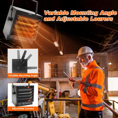 CTSC 10000W Electric Garage Heater, 240v Hardwired Fan-Forced Shop Heater with Digital Thermostat, Remote Control and Timer, ECO Function, Voltage Display Design, Ideal for Workshop, ETL Listed