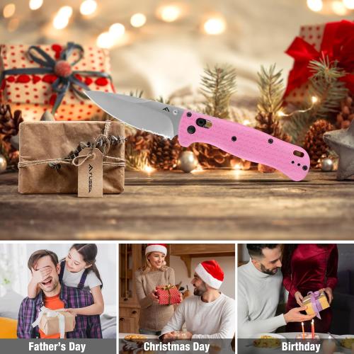 FLISSA 4.5 Folding Pocket Knife, Lightweight EDC Pocket Knife with Axis Lock, 3.2 AUS-8 Steel Blade, Sharp Camping Hiking Knife with Pocket Clip, Unique Tool Gift for Men, Dad (Pink)
