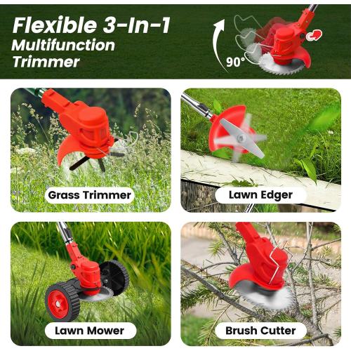 ALSO GO 24V Electric Weed Wacker with Wheels, Grass Trimmer Cordless, 3 in 1 Weed Eater Battery Powered with 2pcs Batteries & Charger, Weed Trimmer/Brush Cutter/Edger Lightweight for Lawn & Yard