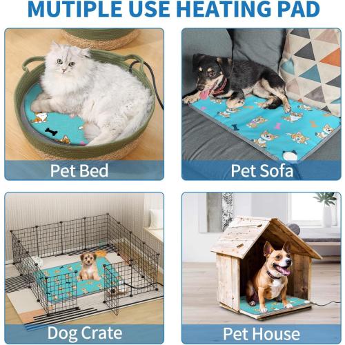 Large Dog Heating Pad  with Smart Thermostat Switch and Power Line Protection Tube,Obtained MET and UL Dual Certification,Waterproof Pet Pad, Suitable for Dogs of All Ages-Blue