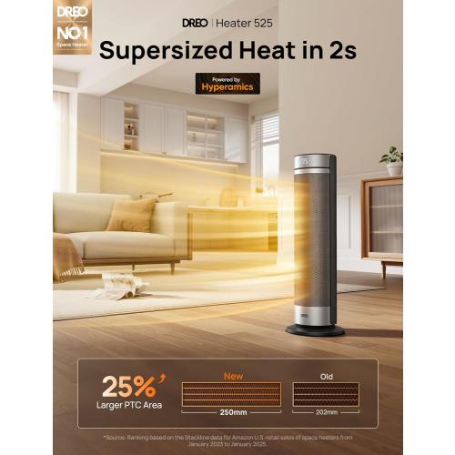 Dreo Space Heater for Large Room, 23 Inch Electric Heaters for Indoor Use, 8 Safe Protection Tower, 70° Oscillation, PTC Ceramic with Thermostat and Remote, Quiet, 12H Timer, Bedroom, Office