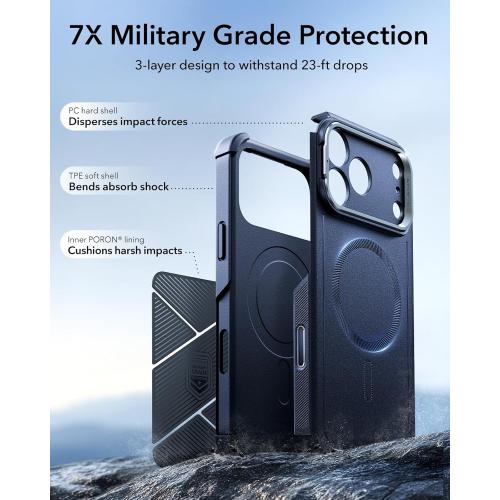 ESR for iPhone 17 Pro Case with Stash Stand, 7X Military-Grade Drop Protection with Camera Control, Shock-Absorbing Phone Rugged Cover, Compatible with MagSafe Accessories, Cyber Series, Blue